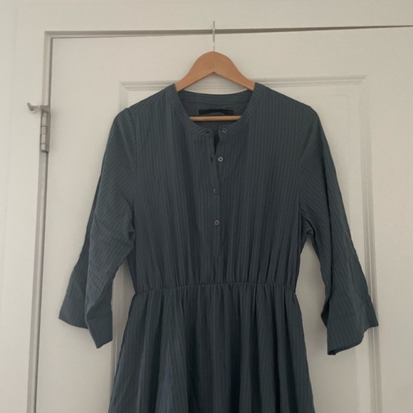 Jenni Kayne Seersucker Stripe Button Front Shirt Maxi Dress Ink Pockets - Picture 6 of 11